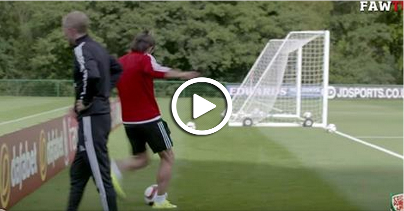 Gareth Bale Scores from a Wild Angle in Training with the Outside of His Boot